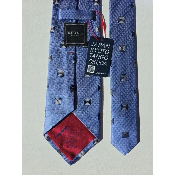 Regal Silk Tie Made in Japan Limited Edition Blue with Geometric Pattern, NWT - Picture 2 of 6